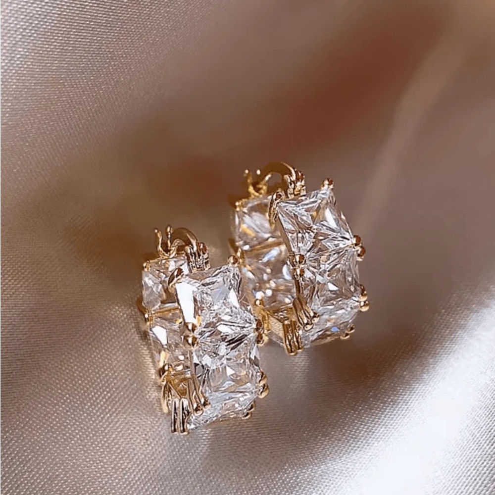 Chunky Earrings, CZ in gold — shine bright, day or night.